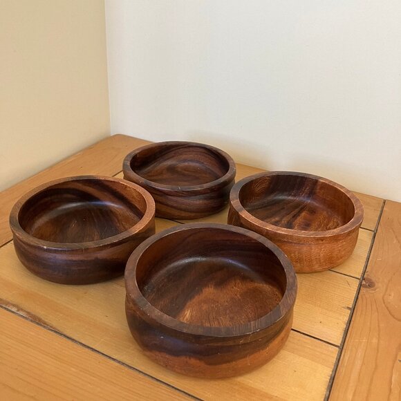 Natural Wood Bowl Set of 4 Wooden 6" Salad Bowls - Picture 1 of 8